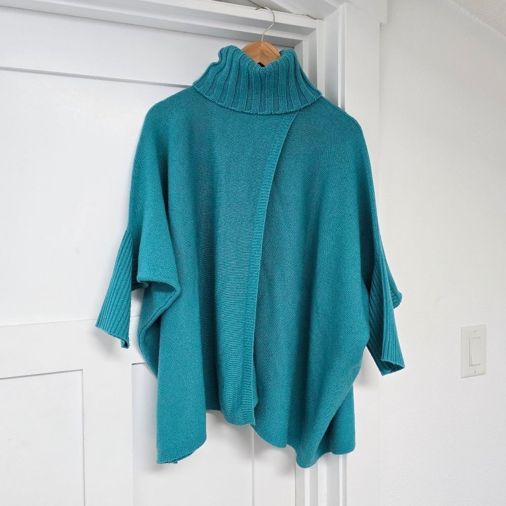 Diane Von Furstenberg Ahiga Turtleneck Poncho Wool Cadhmere Sweater in Turquouse